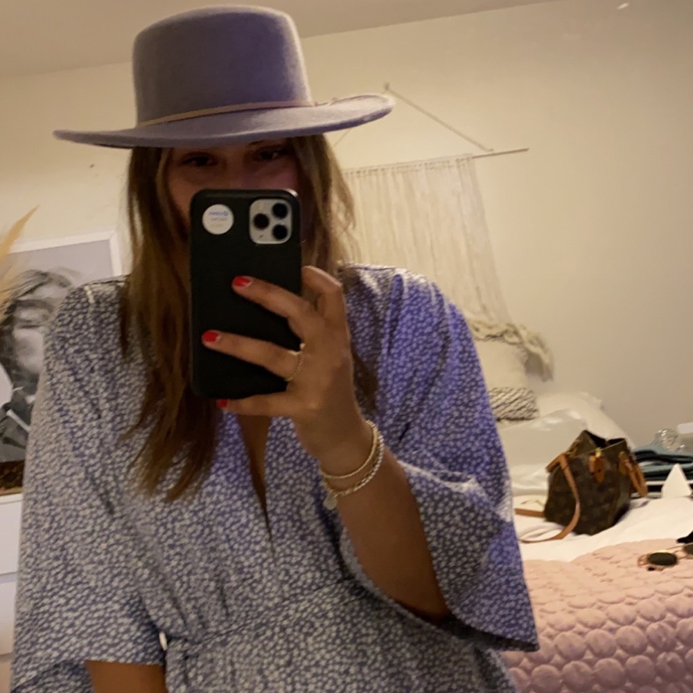 Grey felt flat brim hat